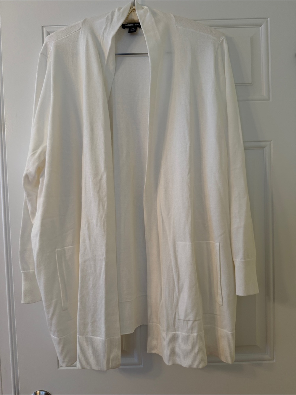 Lands' End Women's Open-Front White Knit Cardigan
